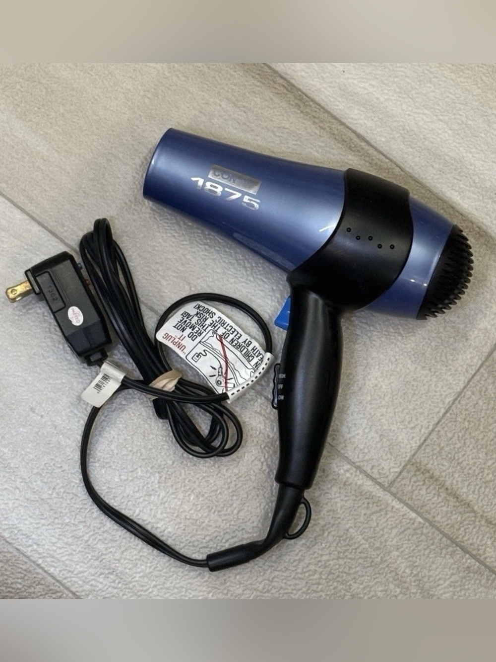 Conair 1875 Blue Hair Dryer With High And Low, Hot And Cool Set TESTED